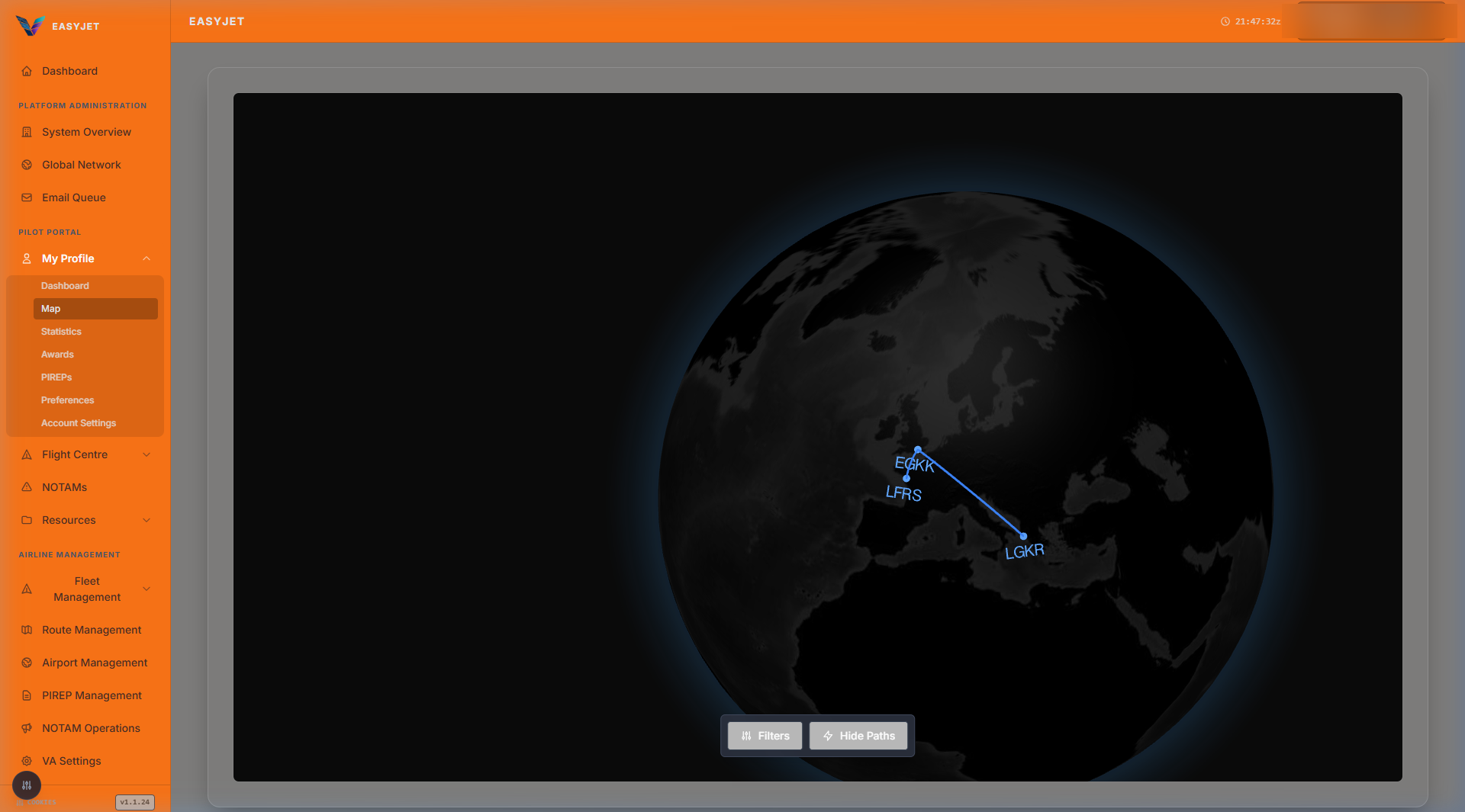 V-Air Ops Live ACARS Radar Tracking Screenshot
